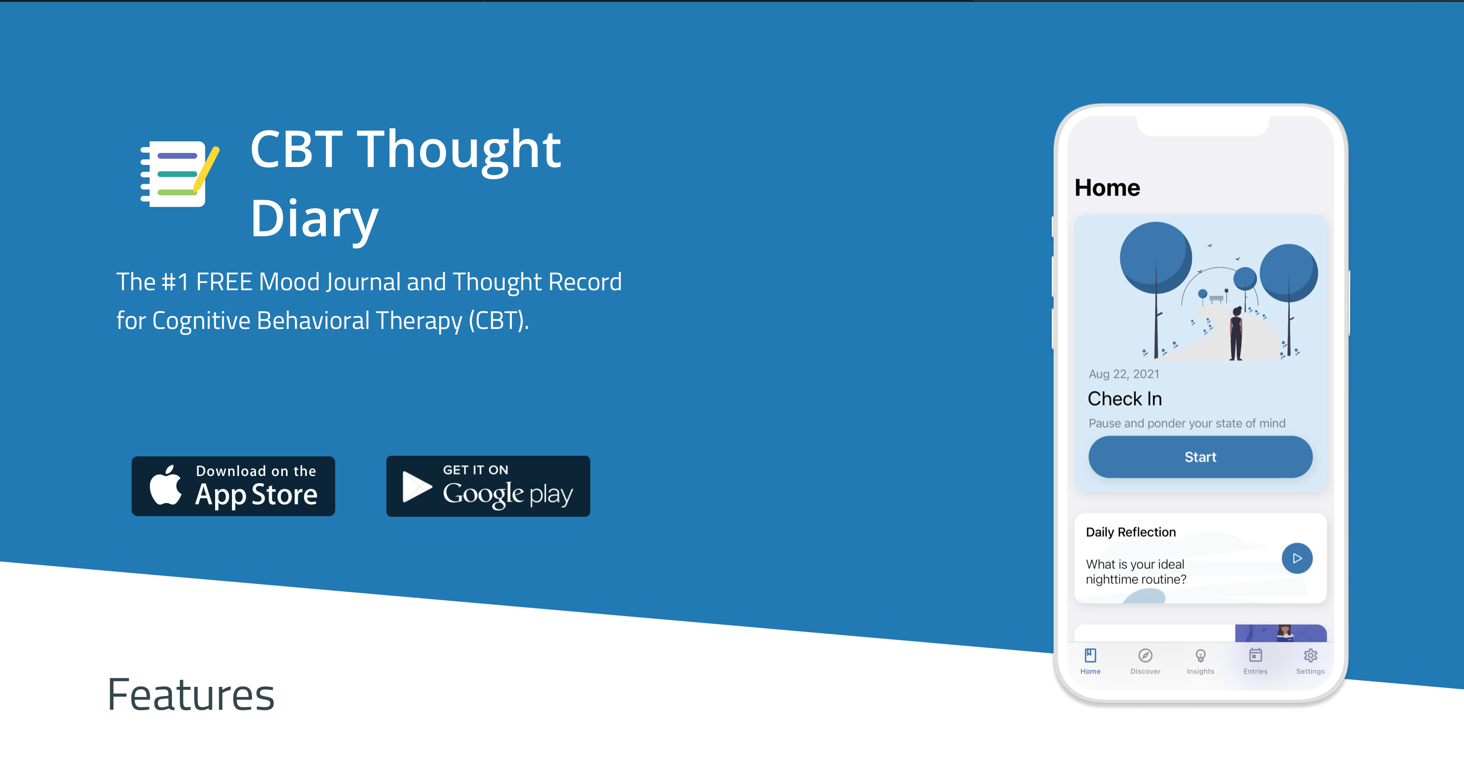 Интерфейс дневника мыслей CBT