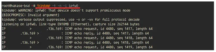 Просмотр логов IPFW через интерфейс ipfw0 и tcpdump