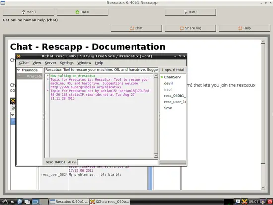 Окно чата для связи с сообществом Rescatux