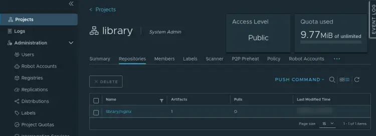 Репозиторий с загруженным nginx в Harbor