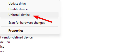 Tela com opção para desinstalar um dispositivo no Gerenciador de Dispositivos
