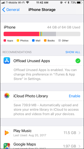 Опция автоматической выгрузки в настройках iOS