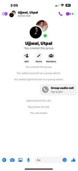 Групповой чат, созданный Messenger после звонка