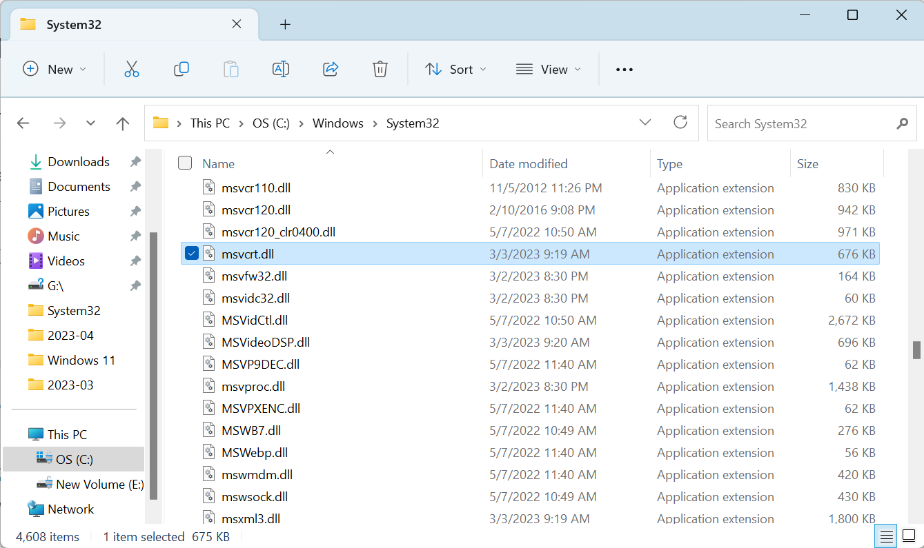 msvcrt.dll in the System32 folder