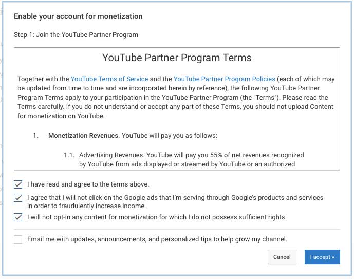 Экран с подтверждением условий партнёрской программы