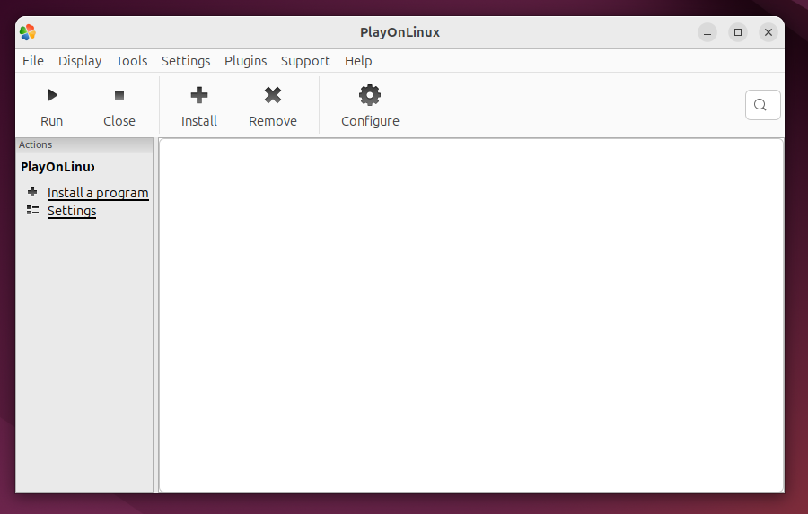 Отображение главного интерфейса PlayOnLinux.