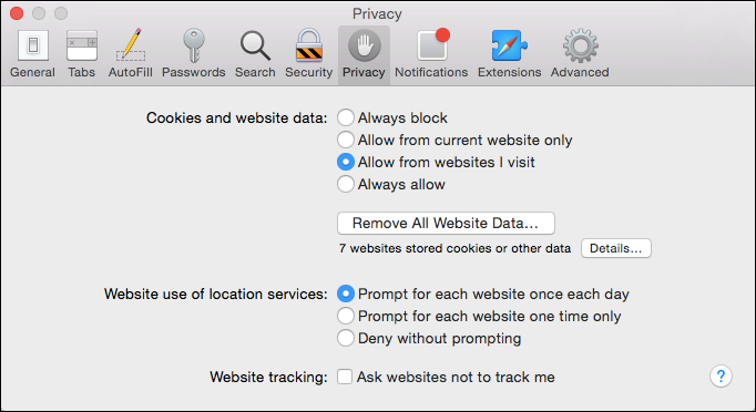 Опция удаления данных сайтов в Safari