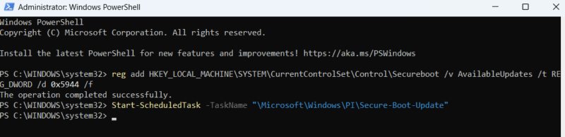 Изменение реестра для развертывания сертификатов Windows UEFI CA 2023