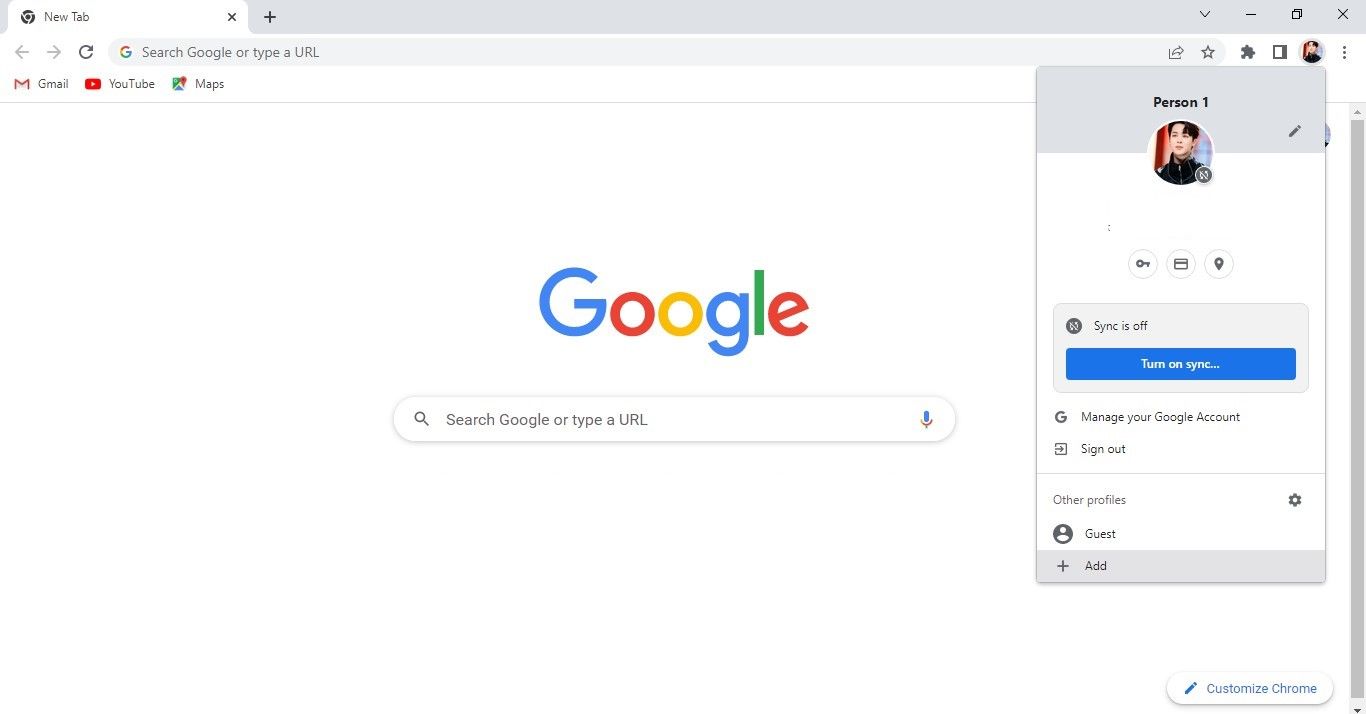 Создание нового профиля Chrome: нажатие на кнопку Добавить в выпадающем меню профиля Chrome