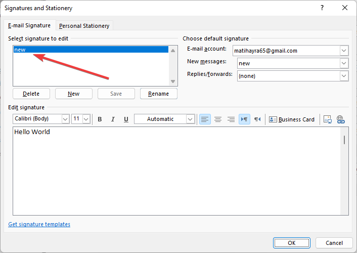 Выбор подписи в списке подписи