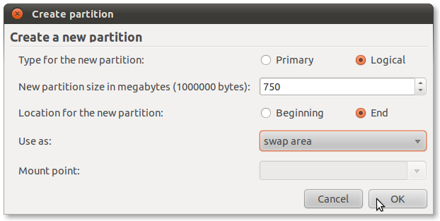 Настройка swap в установщике