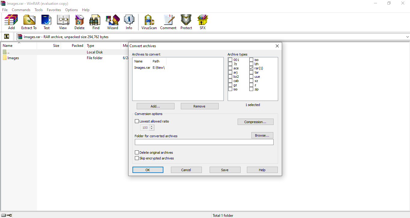 Окно WinRAR с содержимым архива