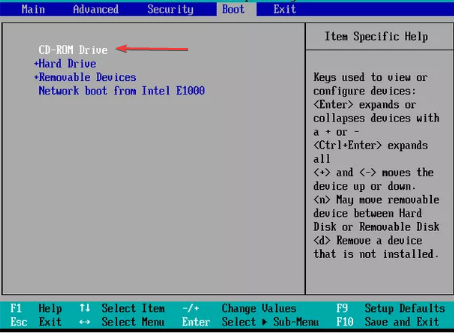 Перемещение целевого диска в верх списка загрузки