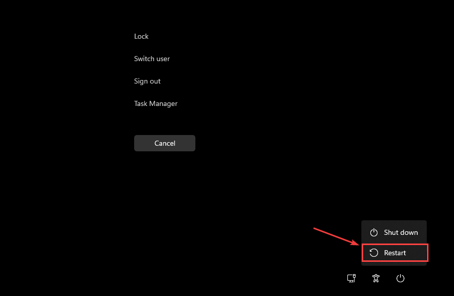 Экран безопасности Windows с кнопкой питания