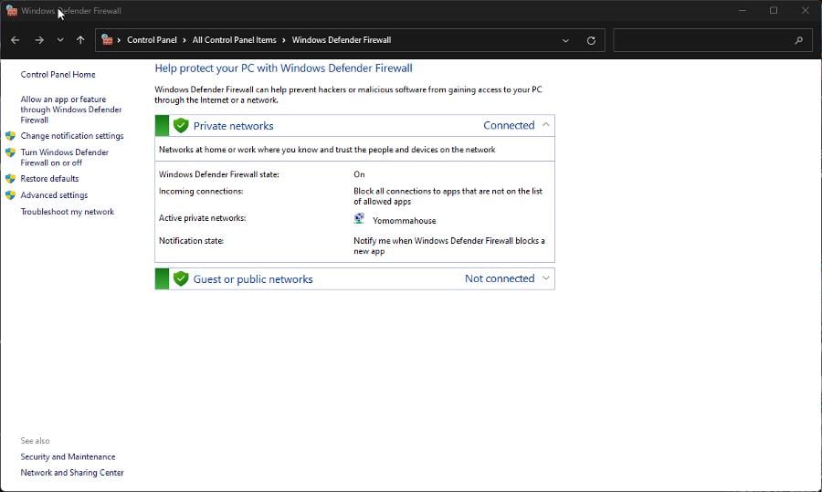 Окно Защитник Windows
