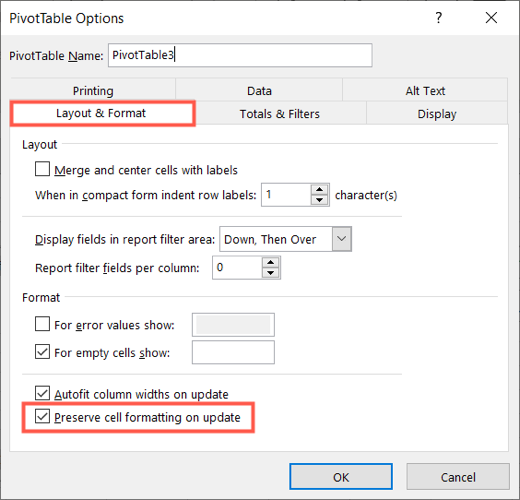 Сохранение форматирования сводной таблицы