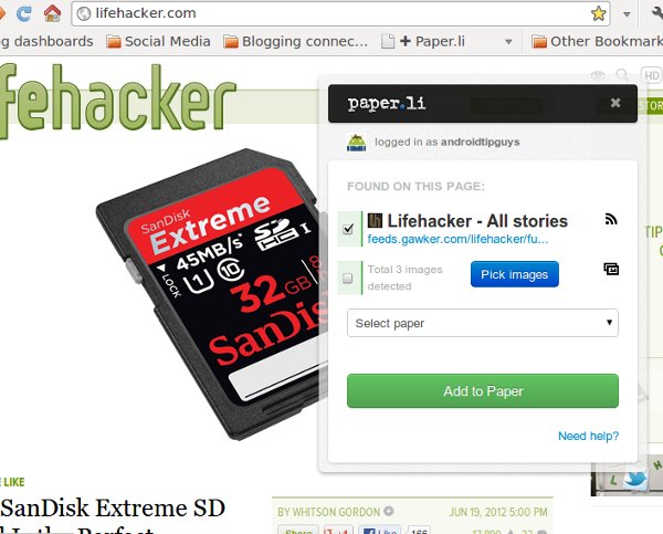 Добавление сайта в газету через букмарклет Paper.li