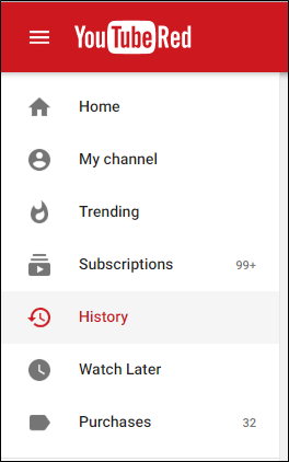 Страница истории просмотров YouTube — ссылка История