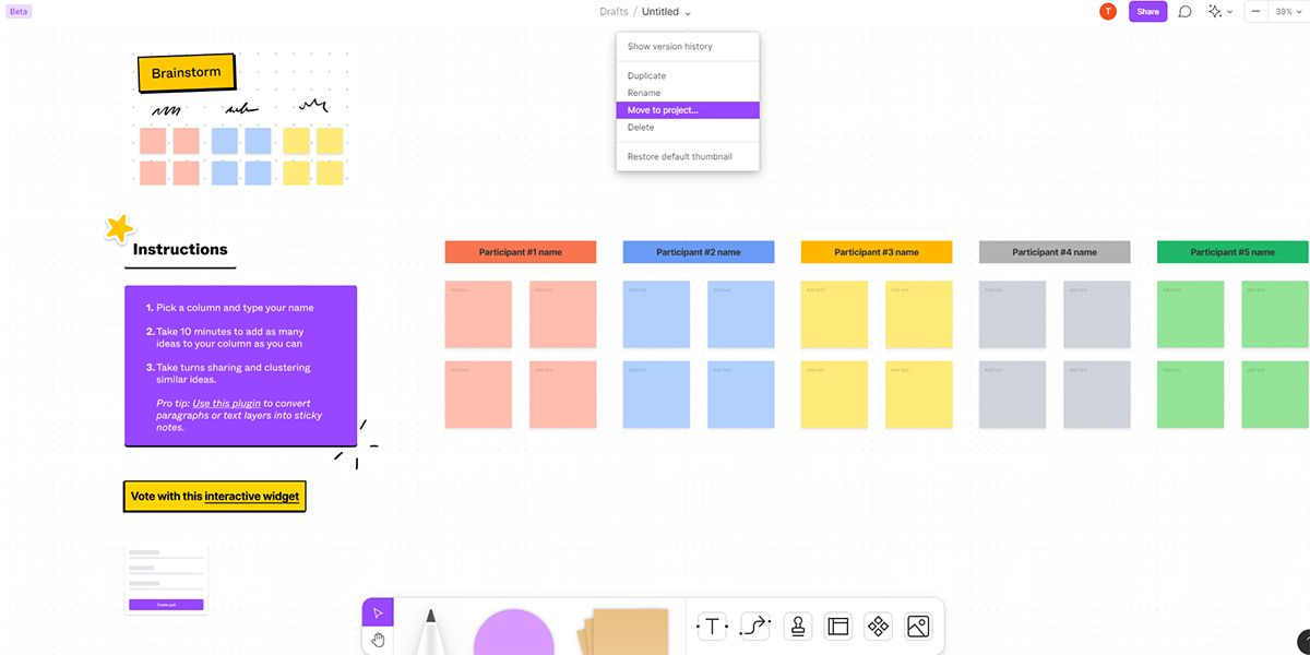 Показано, как перемещать доски в проекты в FigJam