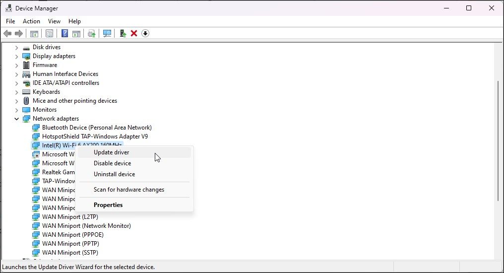 Обновление драйвера сетевого адаптера в Диспетчере устройств