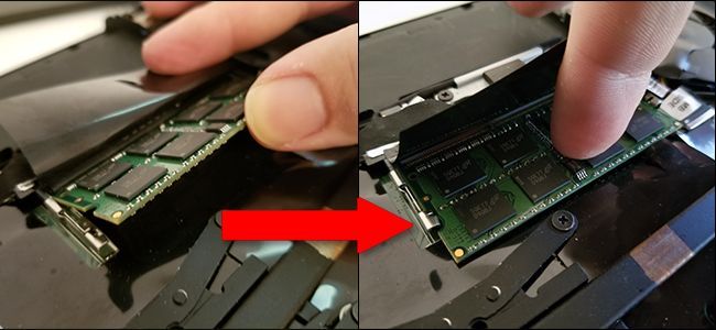 Gently seat the new RAM, then press down until the tabs click into place. 