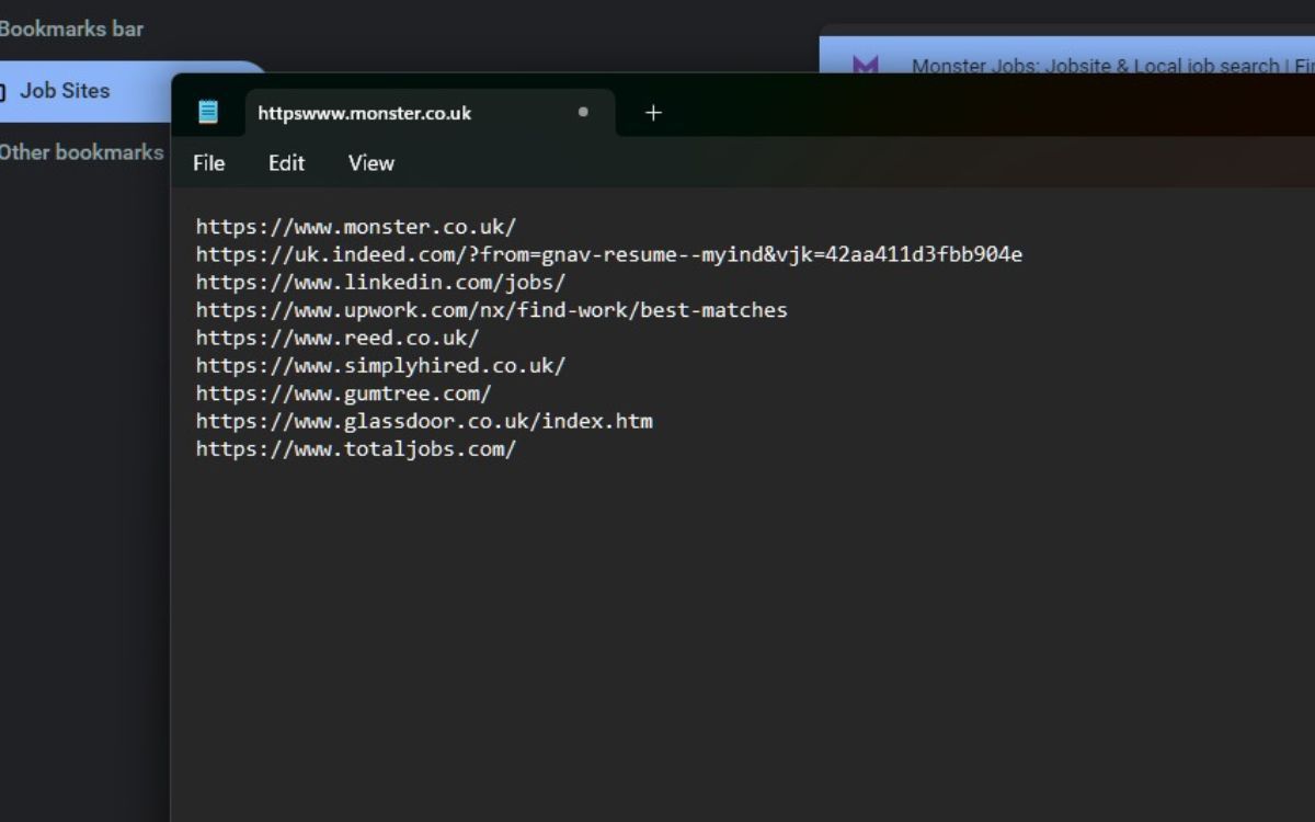 Список ссылок, вставленных в текстовый редактор