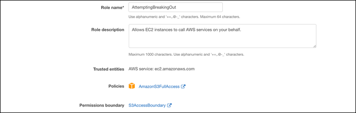 Попытка выйти за границу разрешений при создании роли