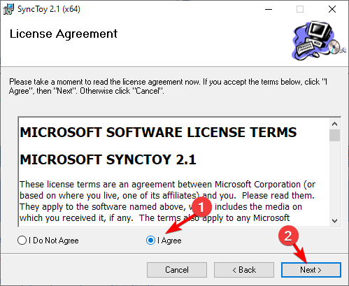 согласие с условиями установки SyncToy