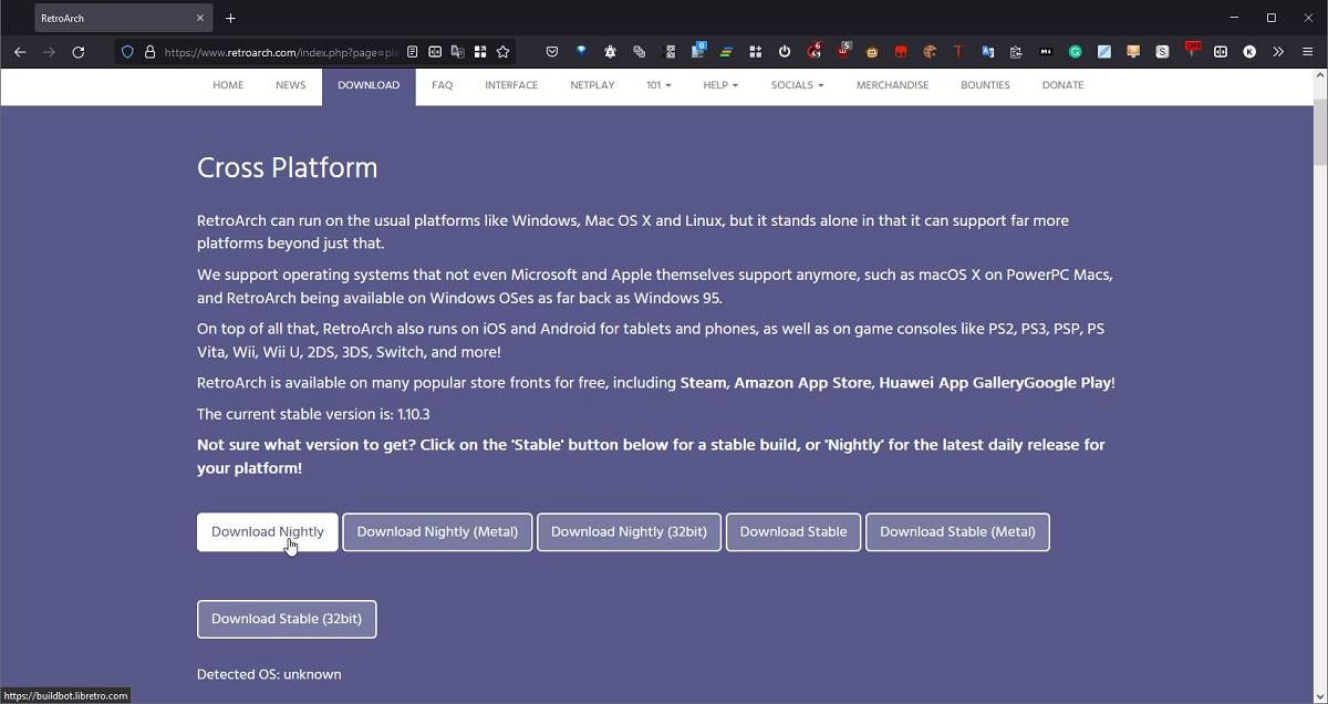 Выбор Nightly или Stable
