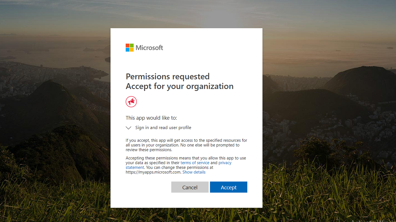 Экран согласия с правами доступа