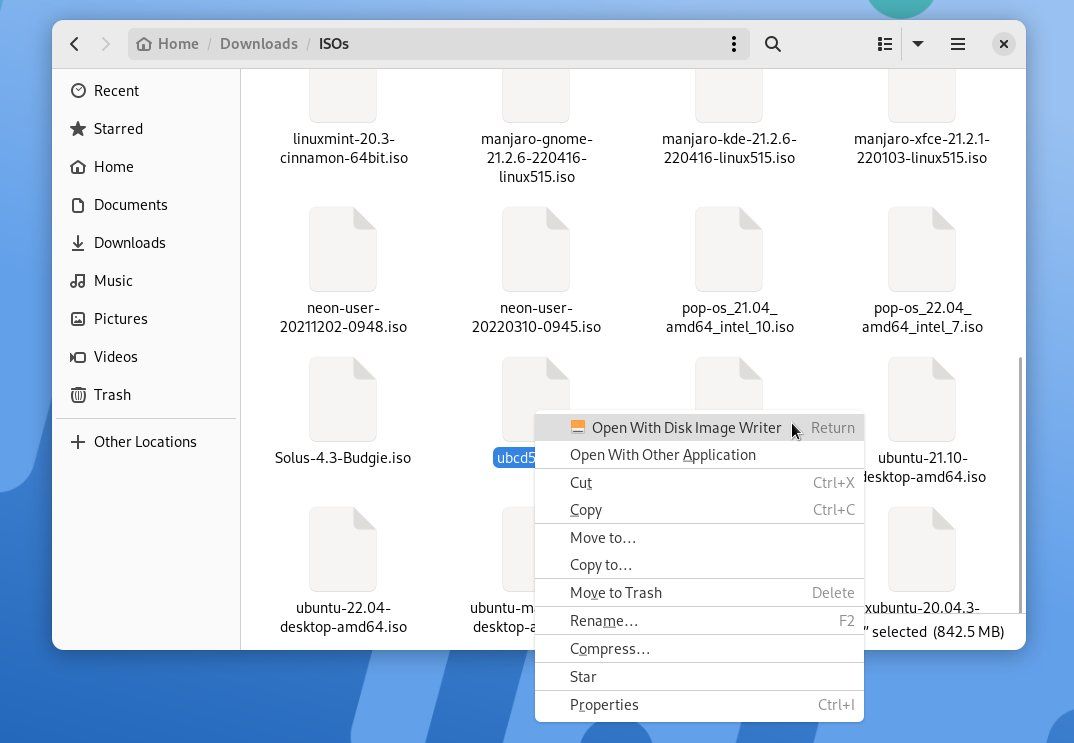 интерфейс Disk Image Writer на Linux