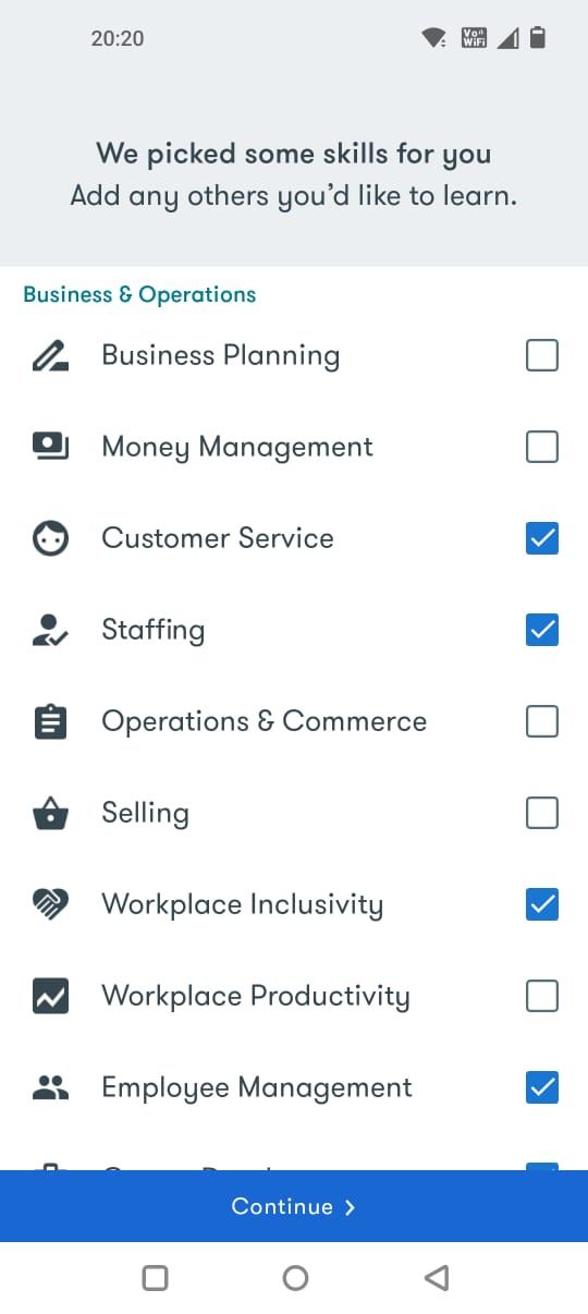 Выбор навыков в Google Primer