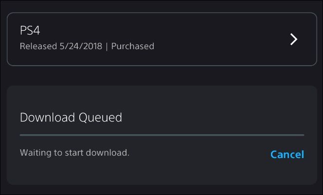 Прогресс загрузки игры на PS5 через приложение
