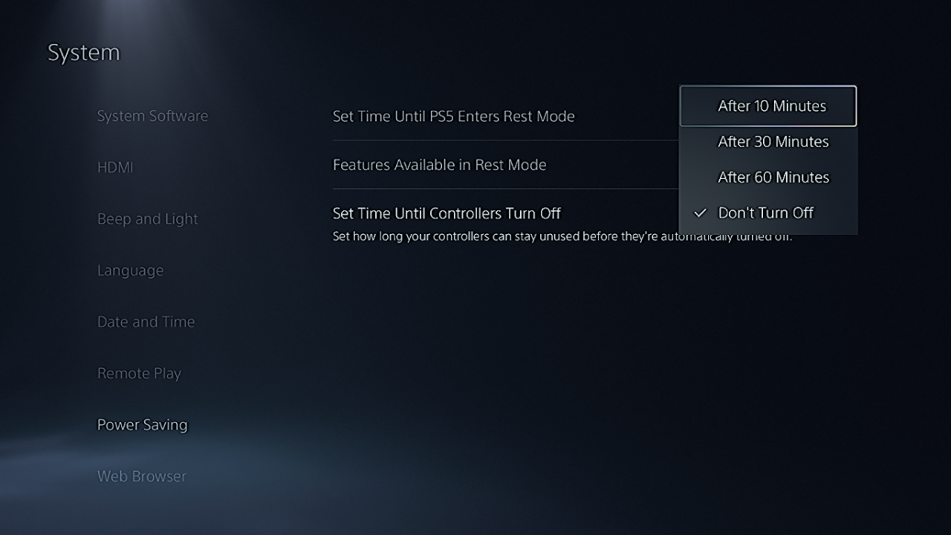 Настройка автоматического отключения контроллера PS5.