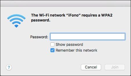 Ввод пароля для Personal Hotspot на iPhone