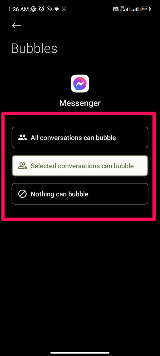 Schermata: attivare le bolle in Messenger