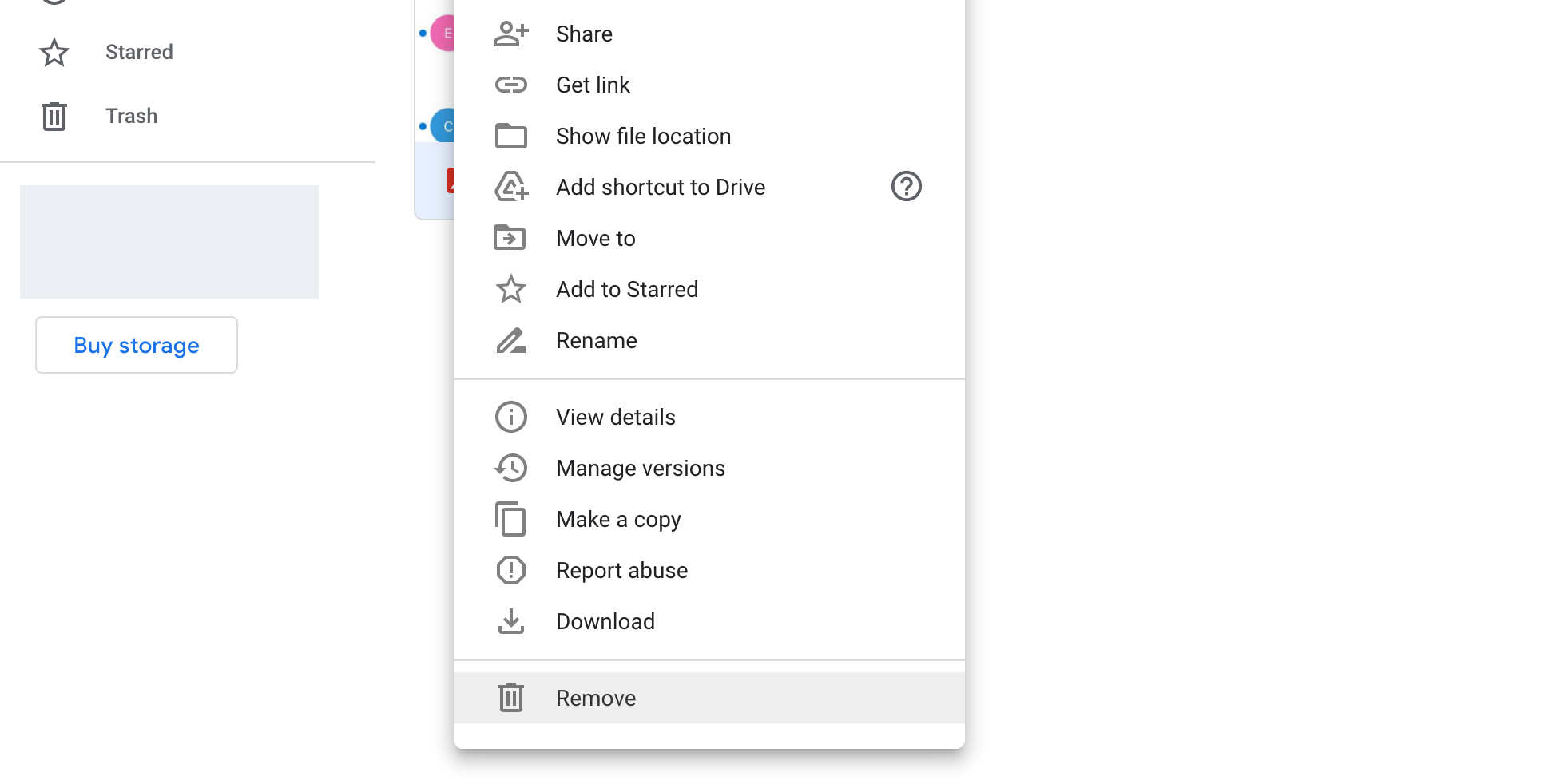 Удаление фото из Google Drive на вебе
