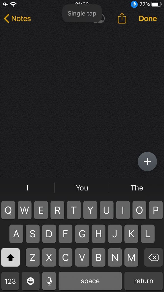 Диктовка текста в приложении Заметки с вызовом клавиатуры