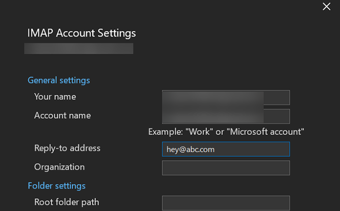 Введите адрес для ответов в Outlook