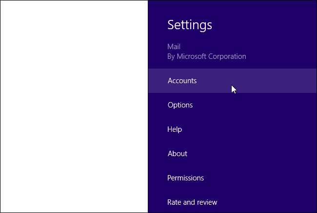 Настройки приложения Почта в Windows 8 — Добавить аккаунт