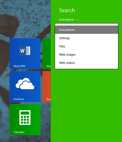 Современный интерфейс поиска Windows 8: параметры Everywhere
