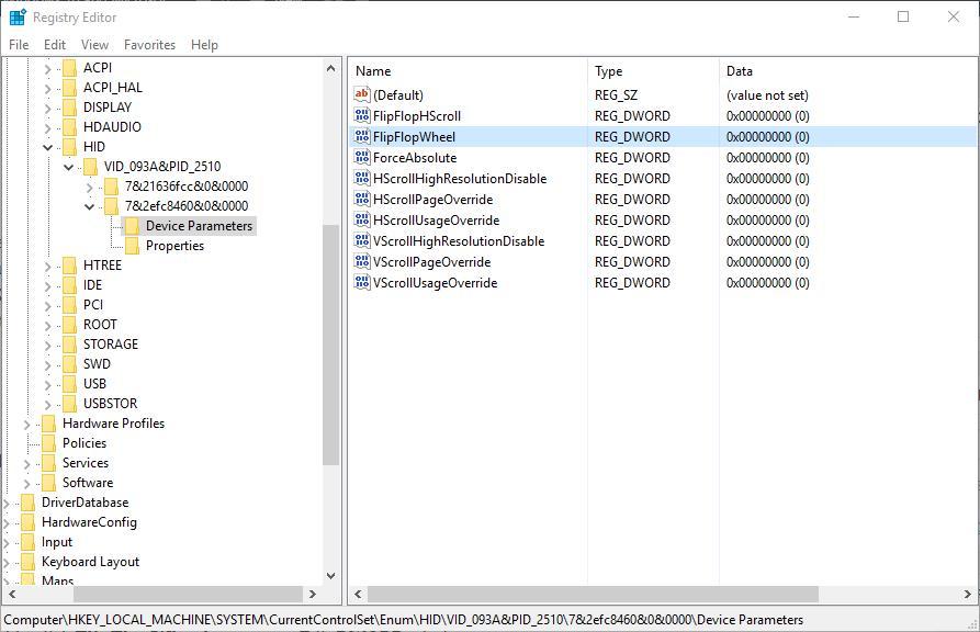 Папка Device Parameters с параметром FlipFlopWheel