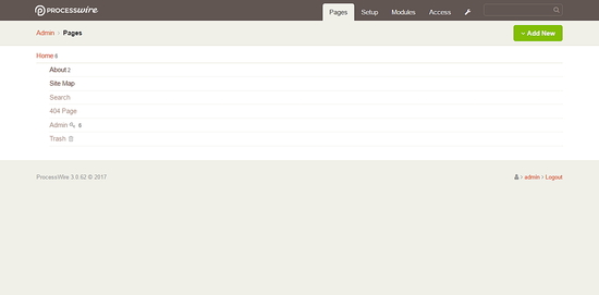 Панель управления администратора ProcessWire