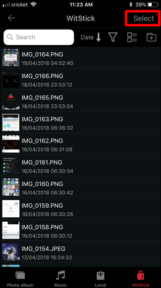 Кнопка Выбрать для пометки файлов для перемещения