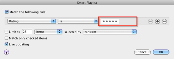 Установка значения рейтинга: пять звёзд
