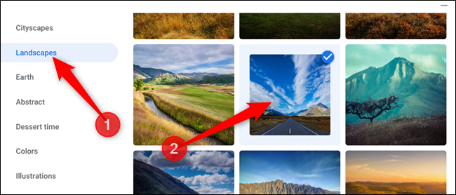 Окно выбора обоев: слева категории, справа изображения