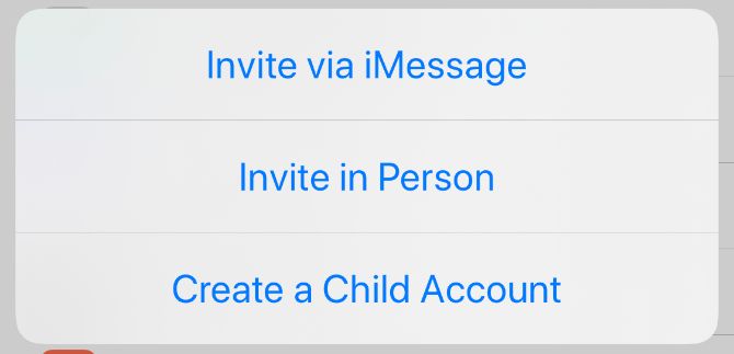 Экран создания детской учётной записи в Family Sharing