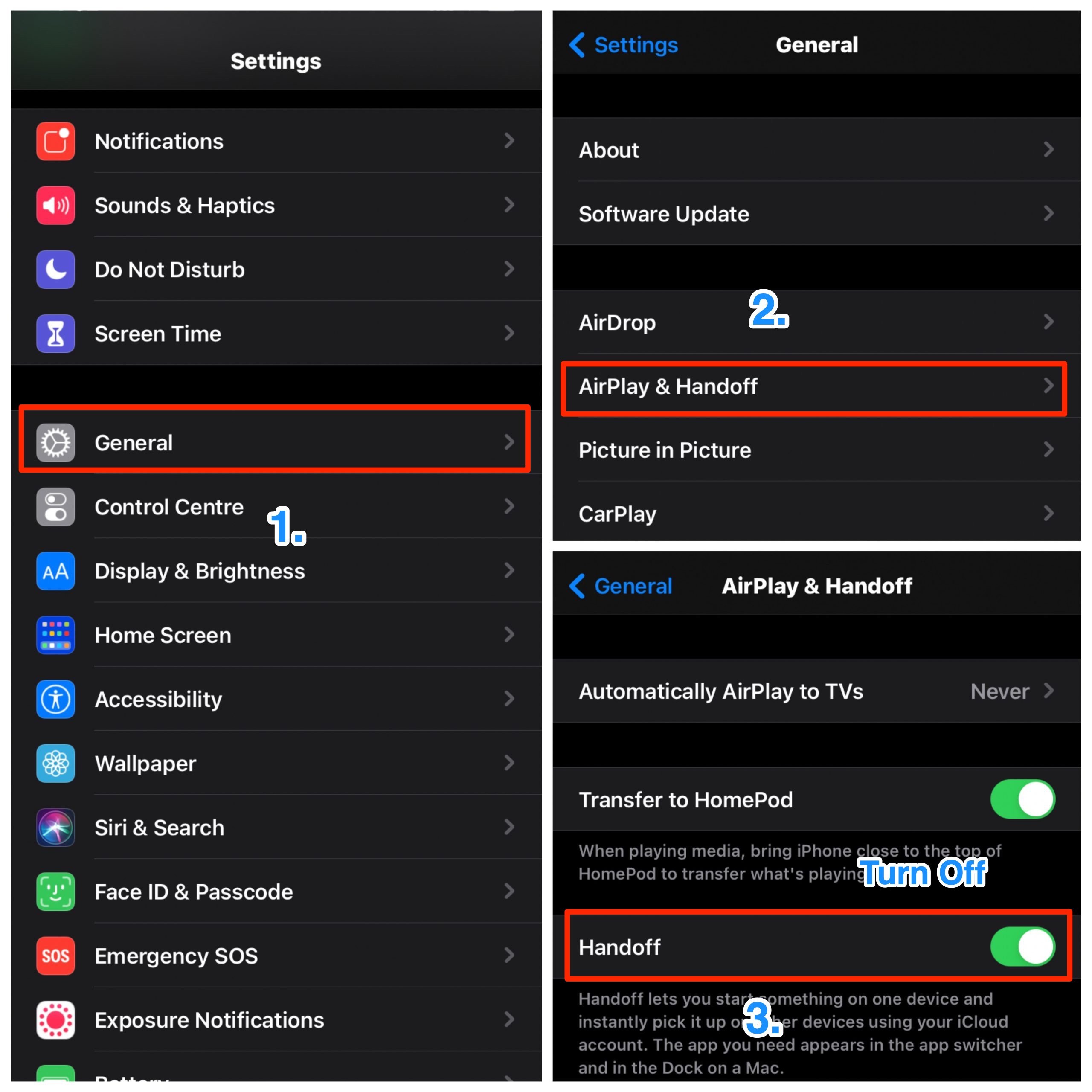 Отключение Handoff в настройках iPhone