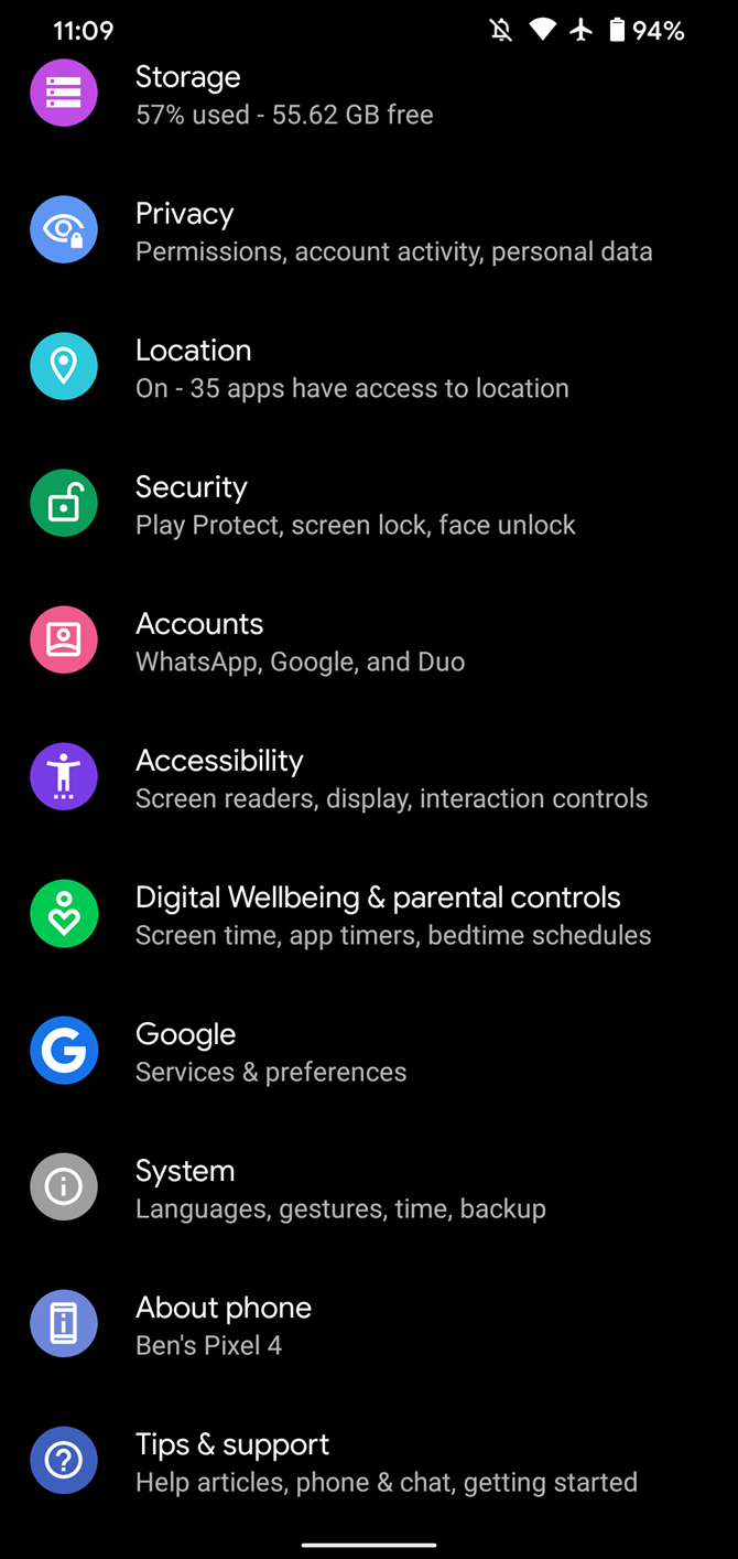Настройки Android — раздел «О телефоне»