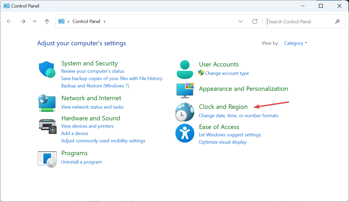 Часы и регион в Панели управления